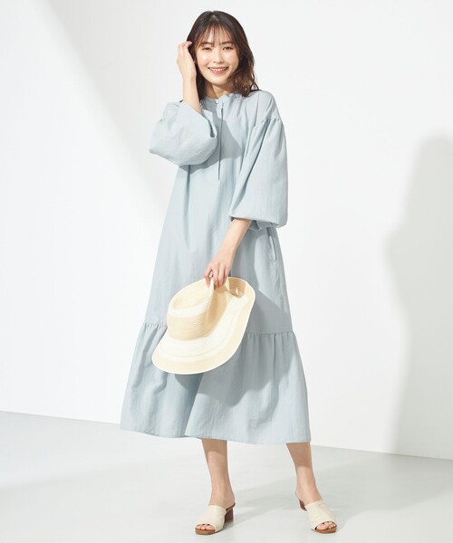 Feroux(フェルゥ)の「【洗える】ワッシャーエステル裾ティアード ワンピース(ドレス・レディース・ホワイト系/スカイブルー系/ブラック系/スモーキーグリーン系1・1/2)」の9枚目の写真