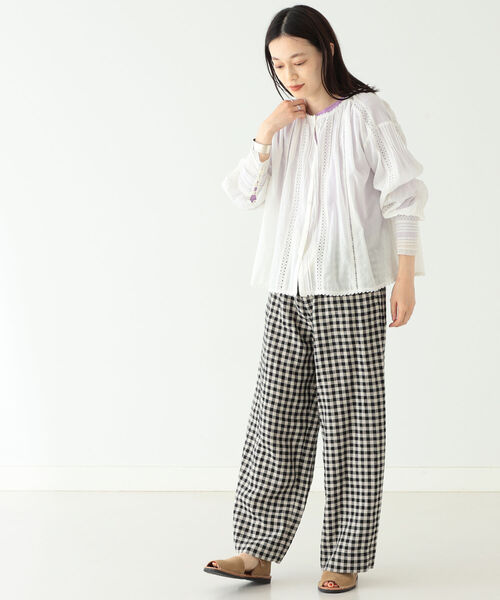 BEAMS BOY（ビームスボーイ）の「BEAMS BOY / リネン チェック イージー パンツ 22SS（その他パンツ・レディース・ブラック/ダークグリーン/ピンク・ONE SIZE）」の4枚目の写真