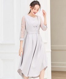 ドレス 2way レース ドッキングワンピース プリーツ加工 レース袖