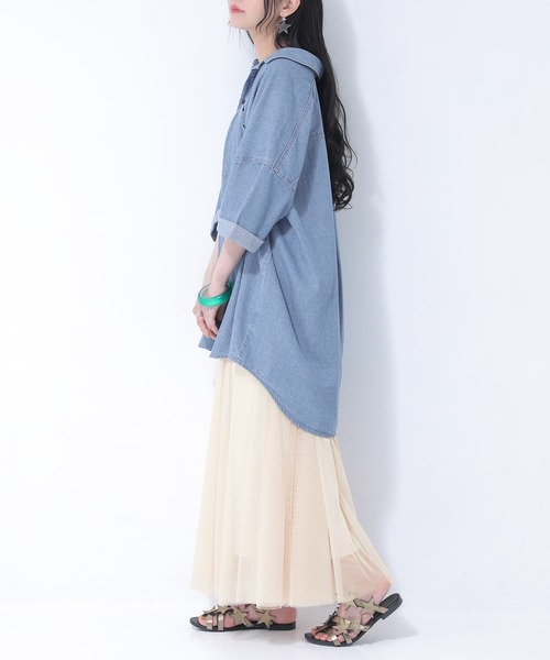 osharewalker（オシャレウォーカー）の「【廃盤】『コットンデニムオーバーシャツ』（シャツ/ブラウス・レディース・インディゴブルー/ブルー・FREE）」の20枚目の写真