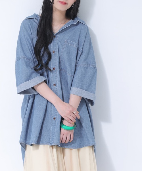osharewalker（オシャレウォーカー）の「【廃盤】『コットンデニムオーバーシャツ』（シャツ/ブラウス・レディース・インディゴブルー/ブルー・FREE）」の22枚目の写真