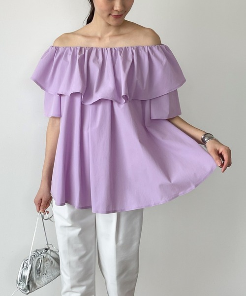 ELFRANK（エルフランク）の「2wayオフショルダーフリルブラウス【洗える】（シャツ/ブラウス・レディース・アイボリー/ブラック/パープル/ピンク・FREE）」の4枚目の写真