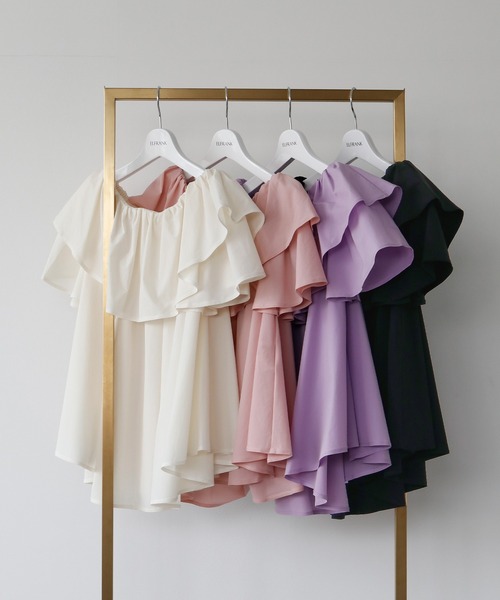 エルフランク ELFRANK 2WAYブロックチェックオフショルダーブラウス【洗える】 （ブラックチェック） ELFRANK ブラウス シャツ 2WAYブロックチェックオフショルダー