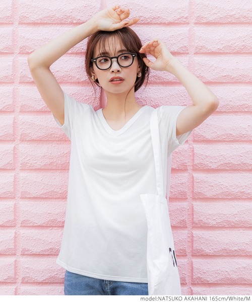 tシャツ しっとり質感の緩やかVネックとろみトップス レディース tong-1414.jpg