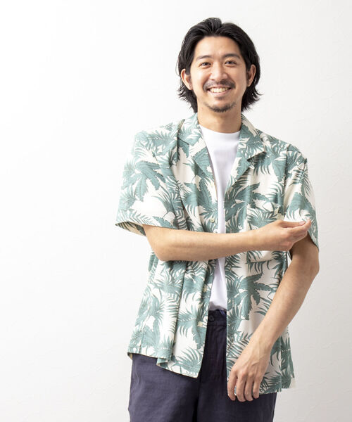 NOLLEY'S goodman(ノーリーズグッドマン)の「リーフプリント オープンカラーシャツ 開襟 アロハ(シャツ/ブラウス・メンズ・ホワイト×グリーン/チャコールグレー/ネイビー系・S/M/L)」の16枚目の写真