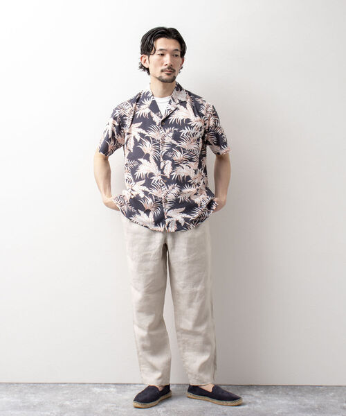 NOLLEY'S goodman(ノーリーズグッドマン)の「リーフプリント オープンカラーシャツ 開襟 アロハ(シャツ/ブラウス・メンズ・ホワイト×グリーン/チャコールグレー/ネイビー系・S/M/L)」の8枚目の写真