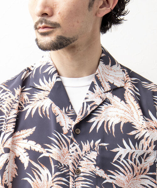 NOLLEY'S goodman(ノーリーズグッドマン)の「リーフプリント オープンカラーシャツ 開襟 アロハ(シャツ/ブラウス・メンズ・ホワイト×グリーン/チャコールグレー/ネイビー系・S/M/L)」の11枚目の写真