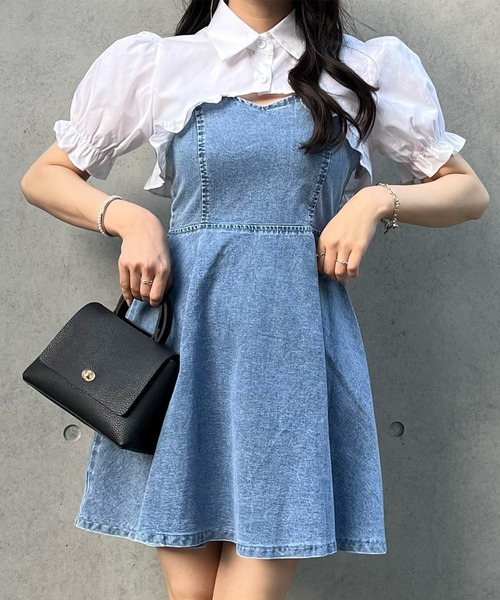 baby Dior デニムワンピースとTシャツセット ワンピース キッズ 子供服 女の子デニムワンピース サスペンダー