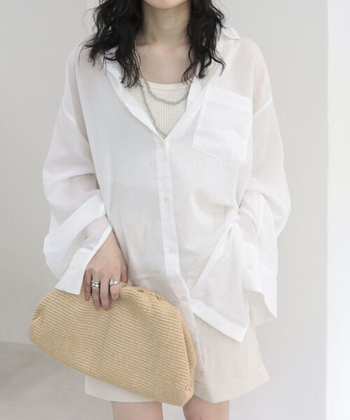 fredy repit（フレディレピ）の「【WEB限定】シアーストライプ オーバーシャツ（シャツ/ブラウス・レディース・ホワイト系その他/ブルー系その他/パープル系その他/イエロー系その他・38）」の2枚目の写真