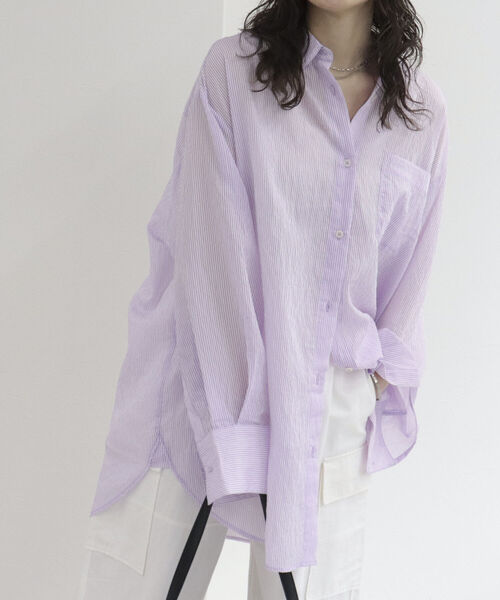 fredy repit（フレディレピ）の「【WEB限定】シアーストライプ オーバーシャツ（シャツ/ブラウス・レディース・ホワイト系その他/ブルー系その他/パープル系その他/イエロー系その他・38）」の5枚目の写真