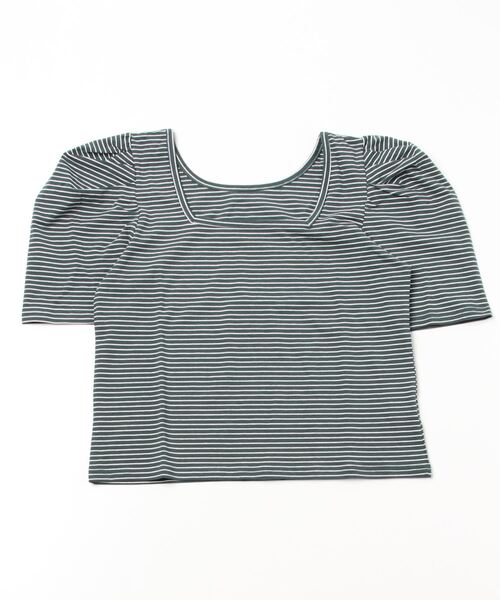 Per sist ence(パーシエンス)の「ボーダーパフスリーブ/スクエア&クルーネック前後2WAYカットソー(Tシャツ/カットソー・レディース・ホワイト系その他/ベージュ系その他/グリーン系その他/ブルー系その他/ホワイト系その他2・FREE)」の4枚目の写真