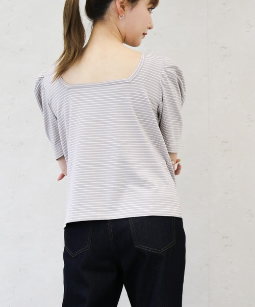Per sist ence(パーシエンス)の「ボーダーパフスリーブ/スクエア&クルーネック前後2WAYカットソー(Tシャツ/カットソー・レディース・ホワイト系その他/ベージュ系その他/グリーン系その他/ブルー系その他/ホワイト系その他2・FREE)」の14枚目の写真