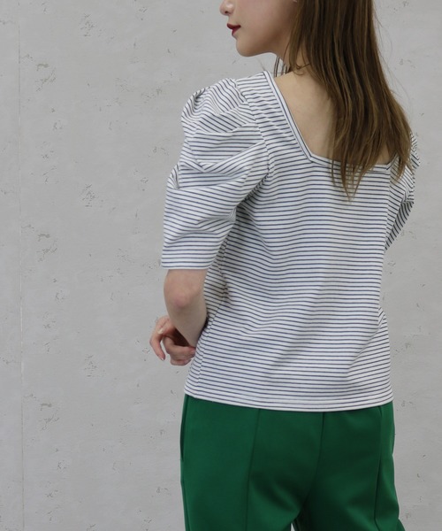 Per sist ence(パーシエンス)の「ボーダーパフスリーブ/スクエア&クルーネック前後2WAYカットソー(Tシャツ/カットソー・レディース・ホワイト系その他/ベージュ系その他/グリーン系その他/ブルー系その他/ホワイト系その他2・FREE)」の22枚目の写真