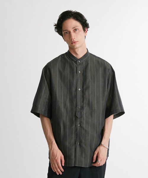 UNITED TOKYO（ユナイテッドトウキョウ）の「キュプラリネンストライプバンドカラーシャツ（シャツ/ブラウス・メンズ・グレー/ネイビー/ブラウン・1/2/3）」の9枚目の写真