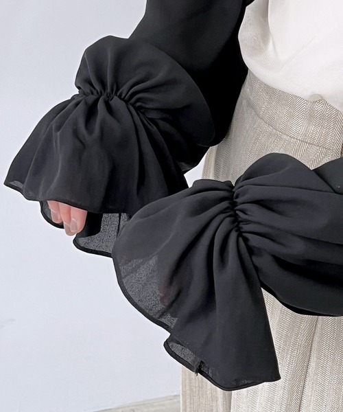 chuclla(チュクラ)の「フリルシフォン アームカバー cha22s013(アームカバー・レディース・ブラック・FREE)」の3枚目の写真