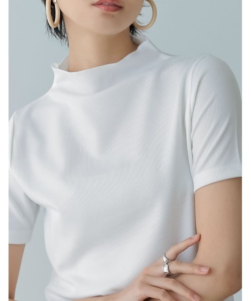 Re:EDIT(リエディ)の「フライスハイネック5分袖シアートップス(Tシャツ/カットソー・レディース・ホワイト/ブラック/ピンク/オレンジ/ブルー・FREE)」の19枚目の写真