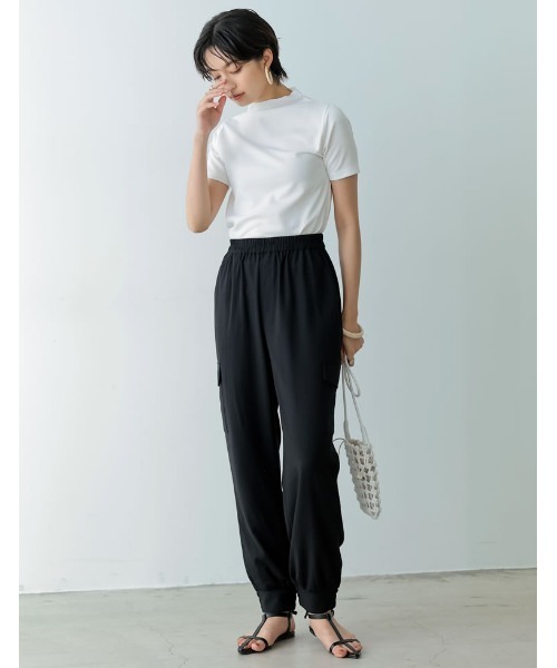 Re:EDIT(リエディ)の「フライスハイネック5分袖シアートップス(Tシャツ/カットソー・レディース・ホワイト/ブラック/ピンク/オレンジ/ブルー・FREE)」の12枚目の写真