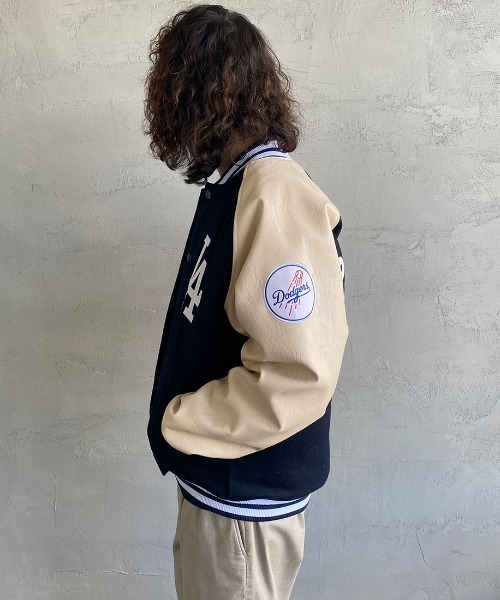 MLB（メジャーリーグベースボール）の「【men's FUDGE 3月号掲載】[FANATICS/ファナティクス] 別注 MLB メルトンスタジャン（スタジャン・レディース・ブラック/ネイビー・M/L/XL/XXL）」の8枚目の写真