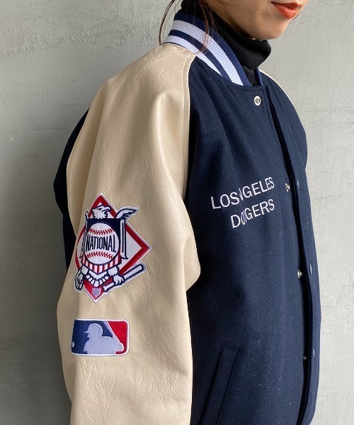MLB（メジャーリーグベースボール）の「【men's FUDGE 3月号掲載】[FANATICS/ファナティクス] 別注 MLB メルトンスタジャン（スタジャン・レディース・ブラック/ネイビー・M/L/XL/XXL）」の21枚目の写真