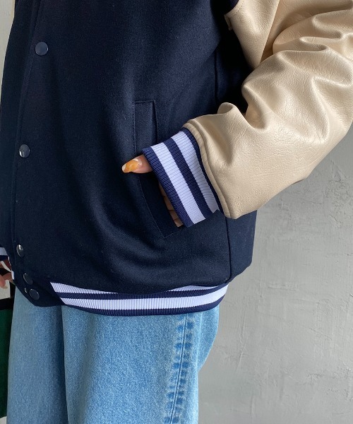 MLB（メジャーリーグベースボール）の「【men's FUDGE 3月号掲載】[FANATICS/ファナティクス] 別注 MLB メルトンスタジャン（スタジャン・レディース・ブラック/ネイビー・M/L/XL/XXL）」の14枚目の写真