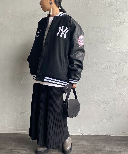 MLB（メジャーリーグベースボール）の「【men's FUDGE 3月号掲載】[FANATICS/ファナティクス] 別注 MLB メルトンスタジャン（スタジャン・レディース・ブラック/ネイビー・M/L/XL/XXL）」の4枚目の写真