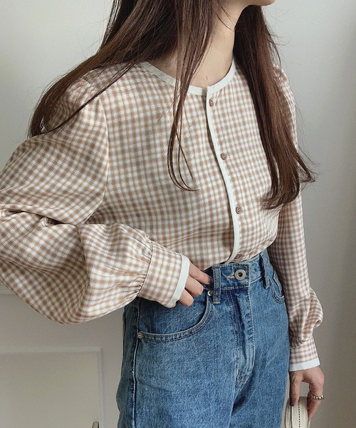 LAUIR(ラウアー)の「パイピングチェックブラウス(シャツ/ブラウス・レディース・ブラック/ブラウン/ベージュ・LARGE/MEDIUM/SMALL)」の13枚目の写真