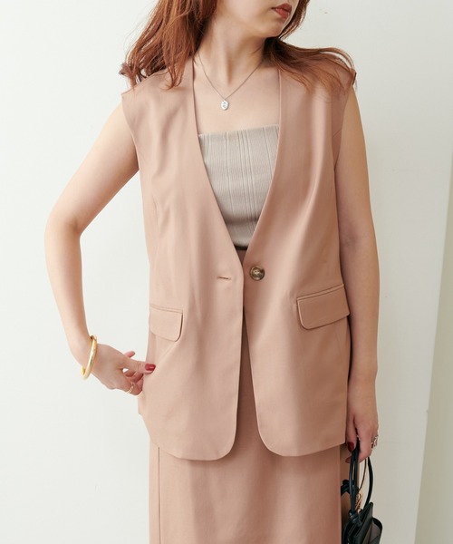 natural couture（ナチュラルクチュール）の「WEB限定/2022AWアイテム/ セットアップ着用可/リボンベルト付きベスト（ベスト・レディース・ブラック/ベージュ/オレンジ/チェック・FREE）」の3枚目の写真