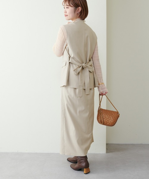 natural couture（ナチュラルクチュール）の「WEB限定/2022AWアイテム/ セットアップ着用可/リボンベルト付きベスト（ベスト・レディース・ブラック/ベージュ/オレンジ/チェック・FREE）」の12枚目の写真