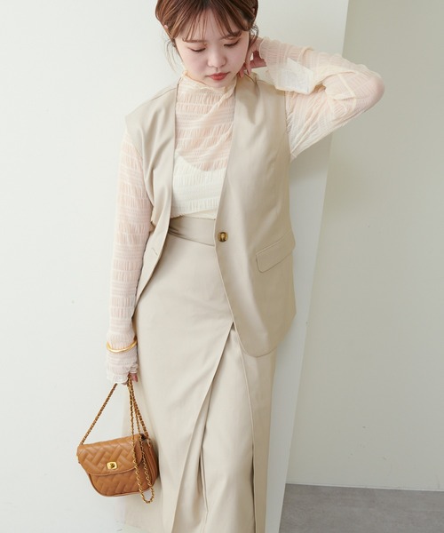 natural couture（ナチュラルクチュール）の「WEB限定/2022AWアイテム/ セットアップ着用可/リボンベルト付きベスト（ベスト・レディース・ブラック/ベージュ/オレンジ/チェック・FREE）」の10枚目の写真