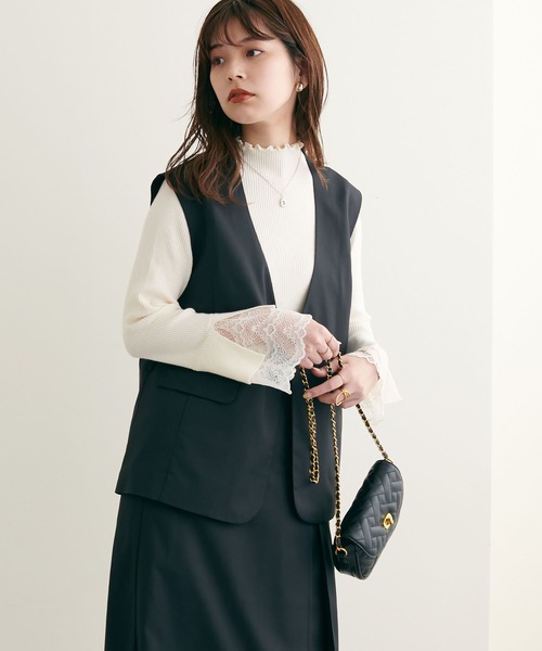 natural couture（ナチュラルクチュール）の「WEB限定/2022AWアイテム/ セットアップ着用可/リボンベルト付きベスト（ベスト・レディース・ブラック/ベージュ/オレンジ/チェック・FREE）」の7枚目の写真