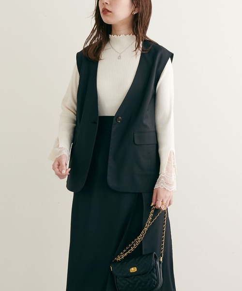 natural couture（ナチュラルクチュール）の「WEB限定/2022AWアイテム/ セットアップ着用可/リボンベルト付きベスト（ベスト・レディース・ブラック/ベージュ/オレンジ/チェック・FREE）」の8枚目の写真