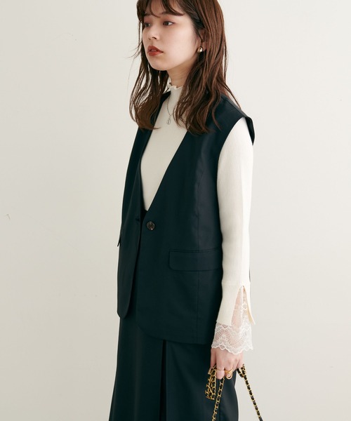 natural couture（ナチュラルクチュール）の「WEB限定/2022AWアイテム/ セットアップ着用可/リボンベルト付きベスト（ベスト・レディース・ブラック/ベージュ/オレンジ/チェック・FREE）」の5枚目の写真