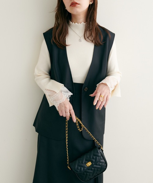 natural couture（ナチュラルクチュール）の「WEB限定/2022AWアイテム/ セットアップ着用可/リボンベルト付きベスト（ベスト・レディース・ブラック/ベージュ/オレンジ/チェック・FREE）」の6枚目の写真