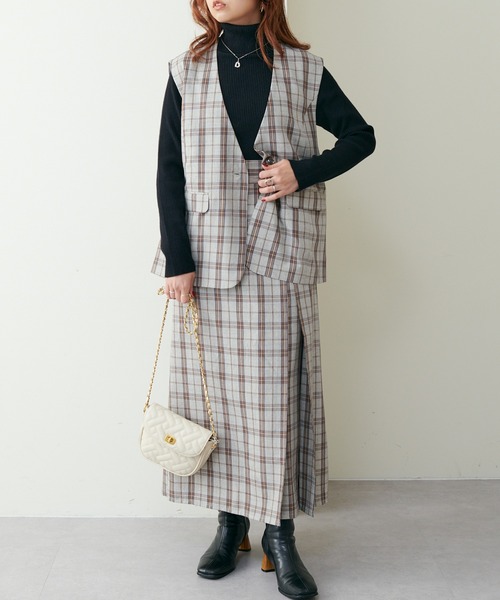 natural couture（ナチュラルクチュール）の「WEB限定/2022AWアイテム/ セットアップ着用可/リボンベルト付きベスト（ベスト・レディース・ブラック/ベージュ/オレンジ/チェック・FREE）」の21枚目の写真