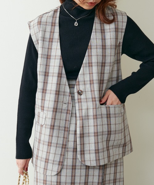 natural couture（ナチュラルクチュール）の「WEB限定/2022AWアイテム/ セットアップ着用可/リボンベルト付きベスト（ベスト・レディース・ブラック/ベージュ/オレンジ/チェック・FREE）」の20枚目の写真