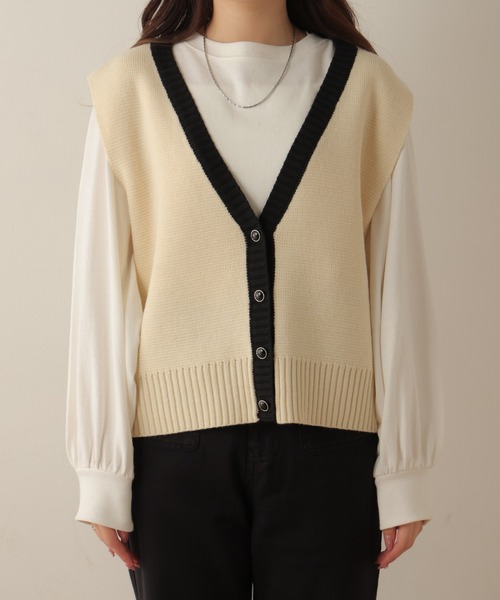 WEGO（ウィゴー）の「WEGO/フロントボタンニットベスト（ベスト・レディース・アイボリー/ブラック・FREE）」の13枚目の写真