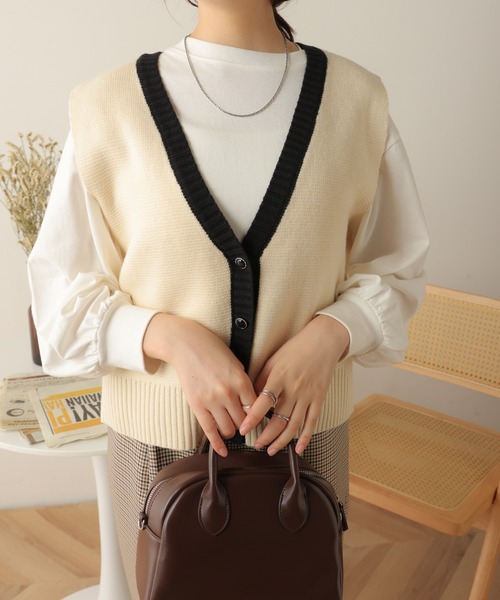 WEGO（ウィゴー）の「WEGO/フロントボタンニットベスト（ベスト・レディース・アイボリー/ブラック・FREE）」の22枚目の写真