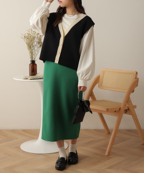 WEGO（ウィゴー）の「WEGO/フロントボタンニットベスト（ベスト・レディース・アイボリー/ブラック・FREE）」の6枚目の写真