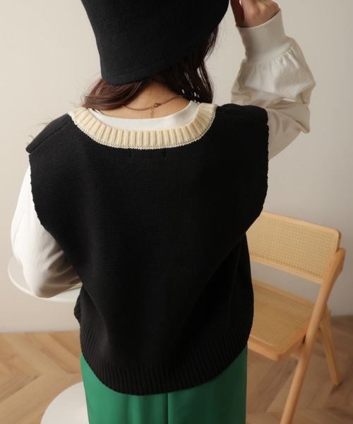 WEGO（ウィゴー）の「WEGO/フロントボタンニットベスト（ベスト・レディース・アイボリー/ブラック・FREE）」の8枚目の写真