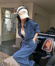 ワッフル織デニムショートシャツジャケット
