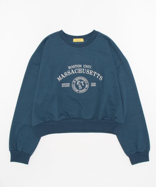 BLUEEAST（ブルーイースト）の「ロゴ刺繍＆プリント ショート丈スウェット（スウェット・レディース・ブラック/グレー/ピンク/ブルー/ライトグレー・MEDIUM）」の6枚目の写真