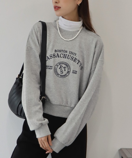 BLUEEAST（ブルーイースト）の「ロゴ刺繍＆プリント ショート丈スウェット（スウェット・レディース・ブラック/グレー/ピンク/ブルー/ライトグレー・MEDIUM）」の11枚目の写真