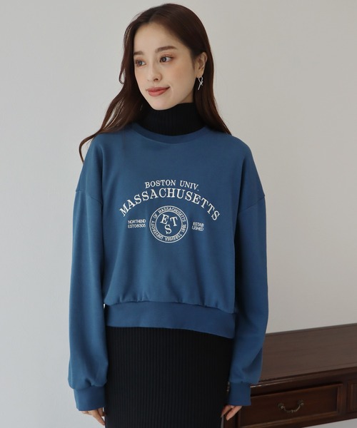 BLUEEAST（ブルーイースト）の「ロゴ刺繍＆プリント ショート丈スウェット（スウェット・レディース・ブラック/グレー/ピンク/ブルー/ライトグレー・MEDIUM）」の15枚目の写真