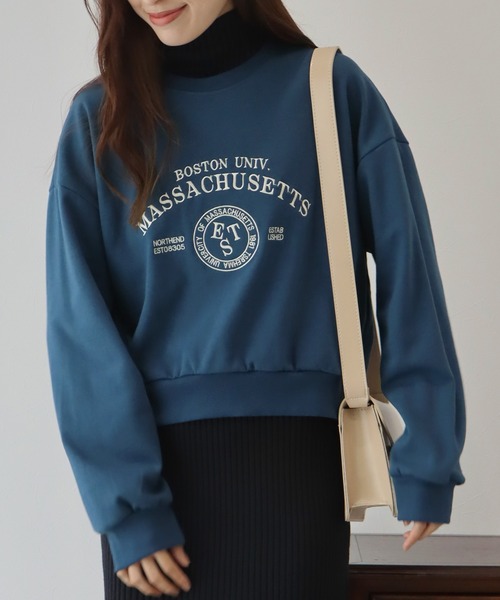 BLUEEAST（ブルーイースト）の「ロゴ刺繍＆プリント ショート丈スウェット（スウェット・レディース・ブラック/グレー/ピンク/ブルー/ライトグレー・MEDIUM）」の16枚目の写真