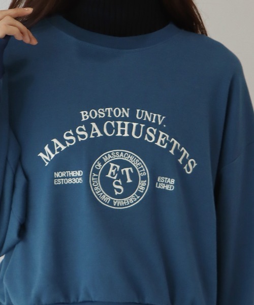 BLUEEAST（ブルーイースト）の「ロゴ刺繍＆プリント ショート丈スウェット（スウェット・レディース・ブラック/グレー/ピンク/ブルー/ライトグレー・MEDIUM）」の17枚目の写真