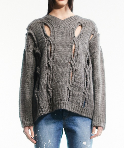 TheOpen Product(ザオープンプロダクト)の「【TheOpen Product/ジ オープン プロダクト】STRIPEBACK CUT-OUT KNIT SWEATER ストライプバックカットアウトニットセーター(ニット/セーター・レディース・グレー/ライトグレー/ネイビー・M/S)」の17枚目の写真