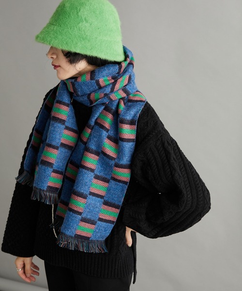 ear PAPILLONNER（イアパピヨネ）の「【P.CORNILLON（ピーコルニヨン）】ランダムボーダーストール（ストール/ショール・レディース・ブルー/オレンジ・FREE）」の12枚目の写真