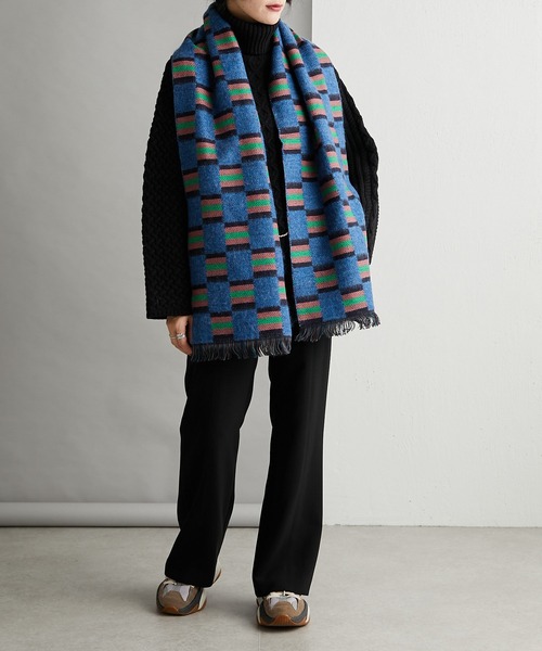 ear PAPILLONNER（イアパピヨネ）の「【P.CORNILLON（ピーコルニヨン）】ランダムボーダーストール（ストール/ショール・レディース・ブルー/オレンジ・FREE）」の21枚目の写真