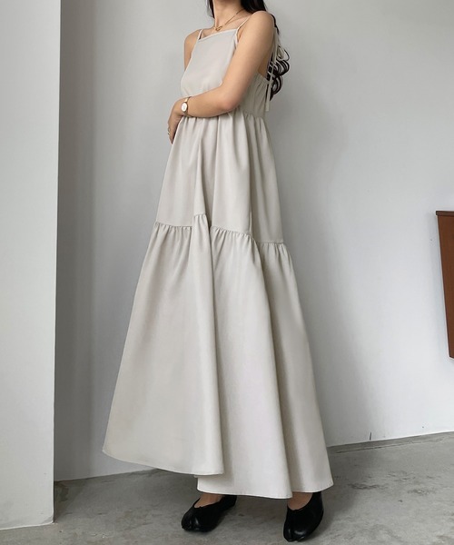 Louere（ルエレ）の「リボンティアードキャミワンピース（ワンピース・レディース・ブラック/クリーム/ライトグレー/ベージュ/チャコール・SMALL/MEDIUM/LARGE/X-LARGE）」の15枚目の写真