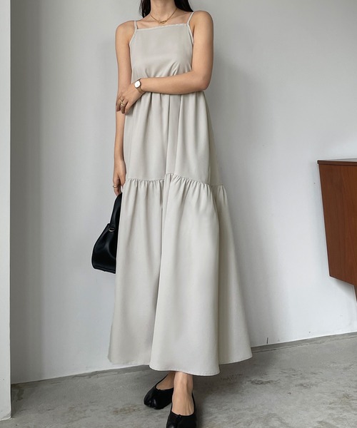 Louere（ルエレ）の「リボンティアードキャミワンピース（ワンピース・レディース・ブラック/クリーム/ライトグレー/ベージュ/チャコール・SMALL/MEDIUM/LARGE/X-LARGE）」の14枚目の写真